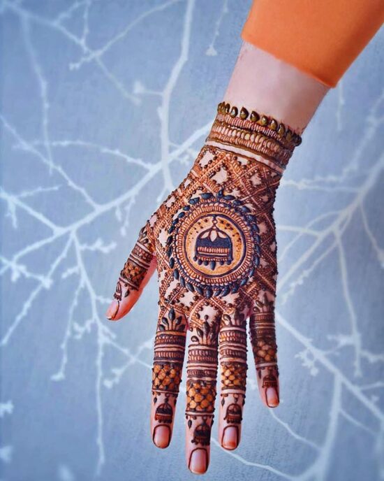 Bells and Nets Back hand mehndi design