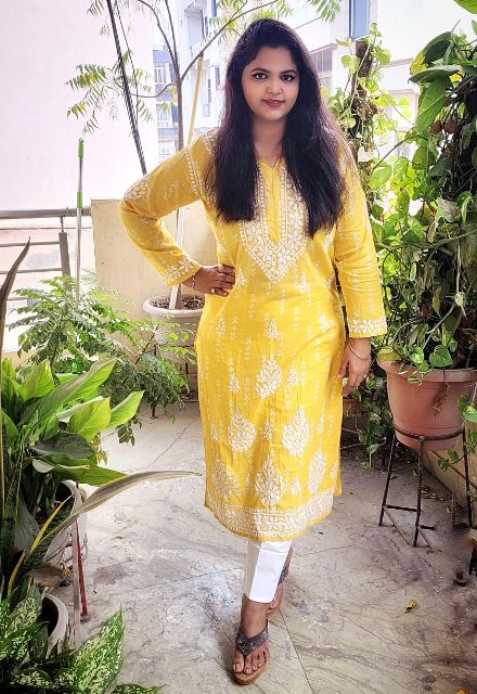 Wearing Yellow Chikankari Kurta