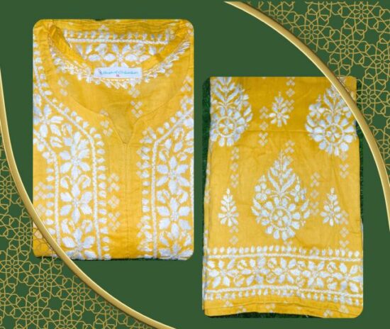 Yellow Chikankari Kurta Embroidery