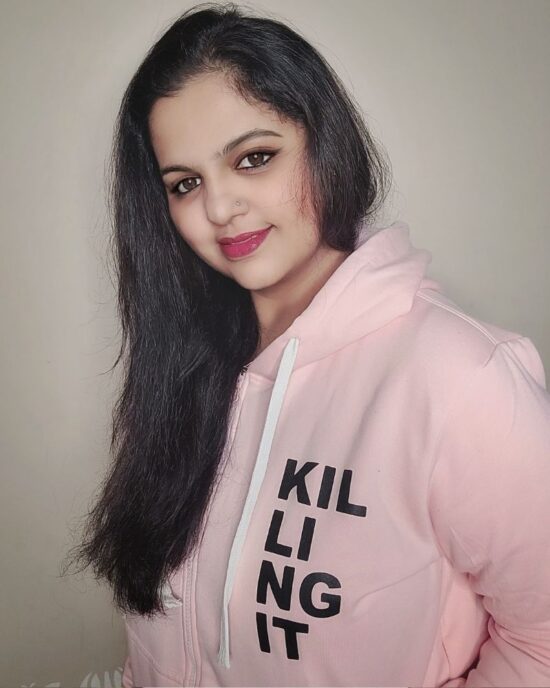 Meenakshi Wearing InstafabPlus Women Pink Sweatshirt